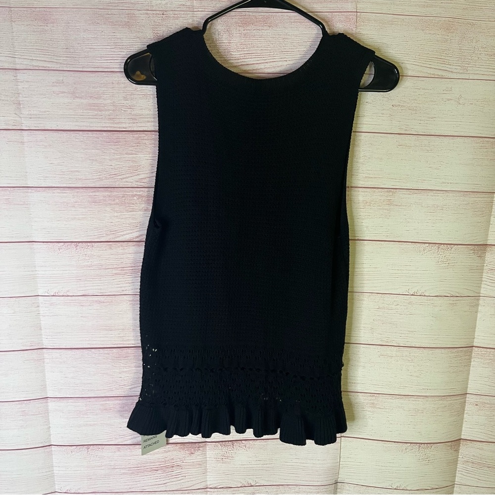 CICIBIRD New Black Crochet Knit Sleeveless Top‎